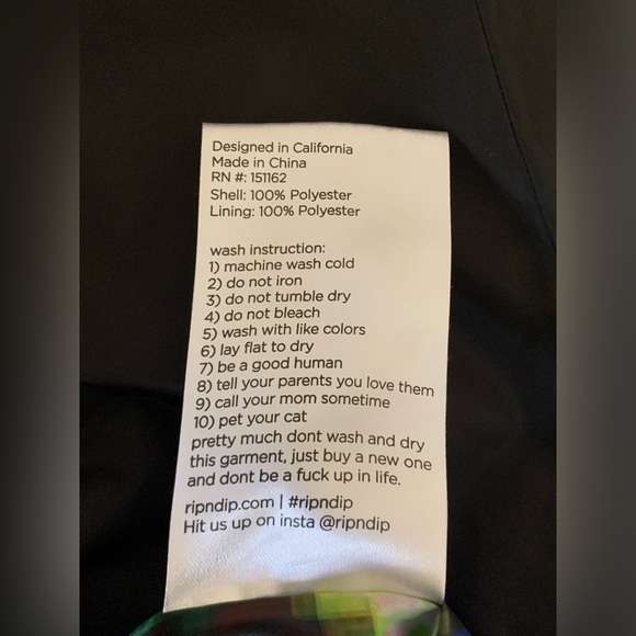 RIP N DIP Men's Black Hooded Windbreaker Jacket Sonic Cat Snap Button Large - Picture 8 of 12